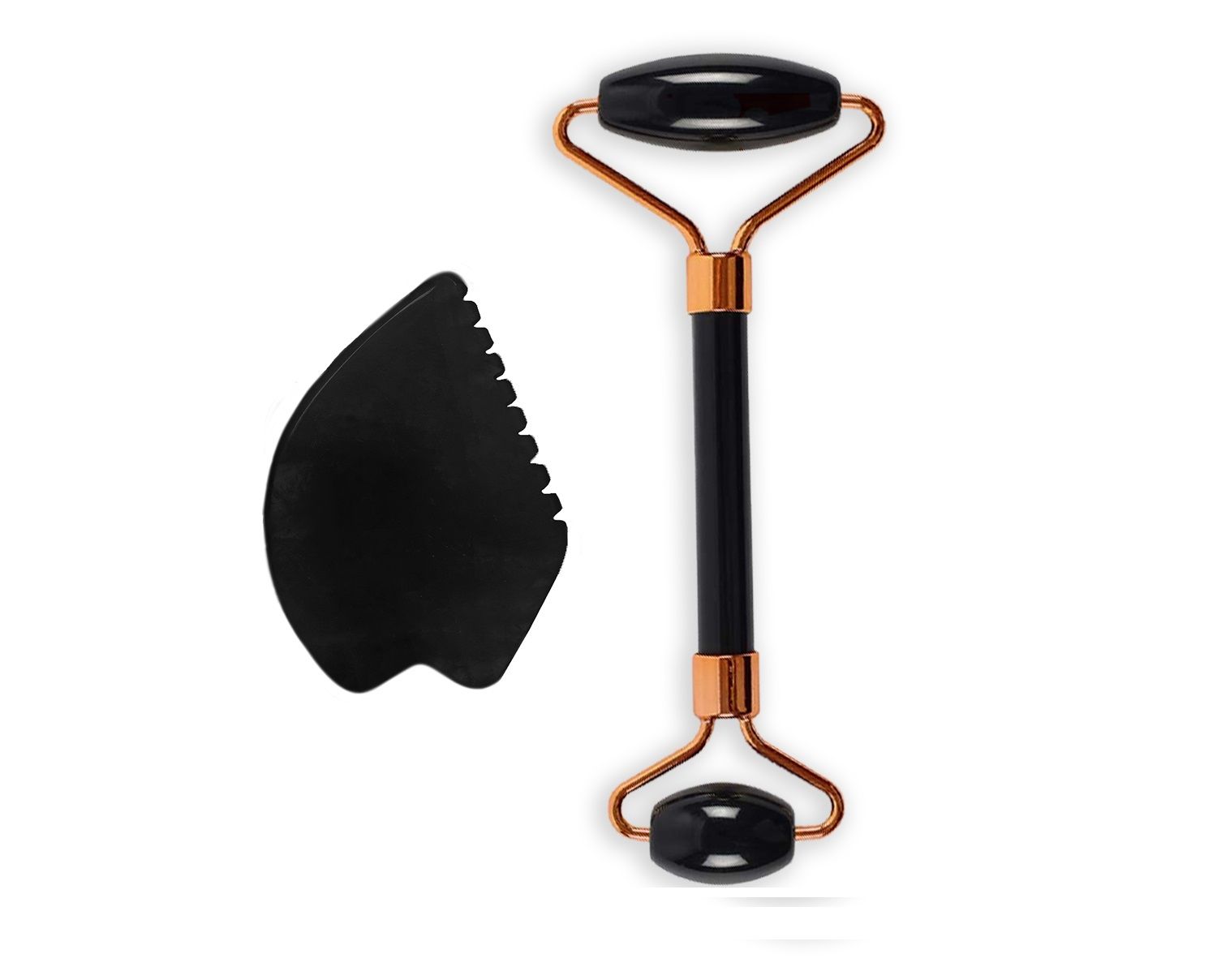 Getmecraft Black Obsidian Face Roller And Leaf Shape Gua Sha Massage